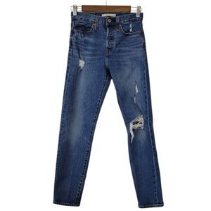 Levis Premium Wedgie Button Fly Distressed Blue Jeans Size 24